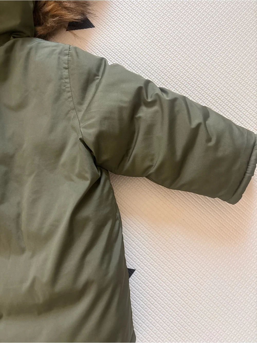 GAP Olive Green Toddler Puffer Jacket with Removable Faux Fur Hood Trim